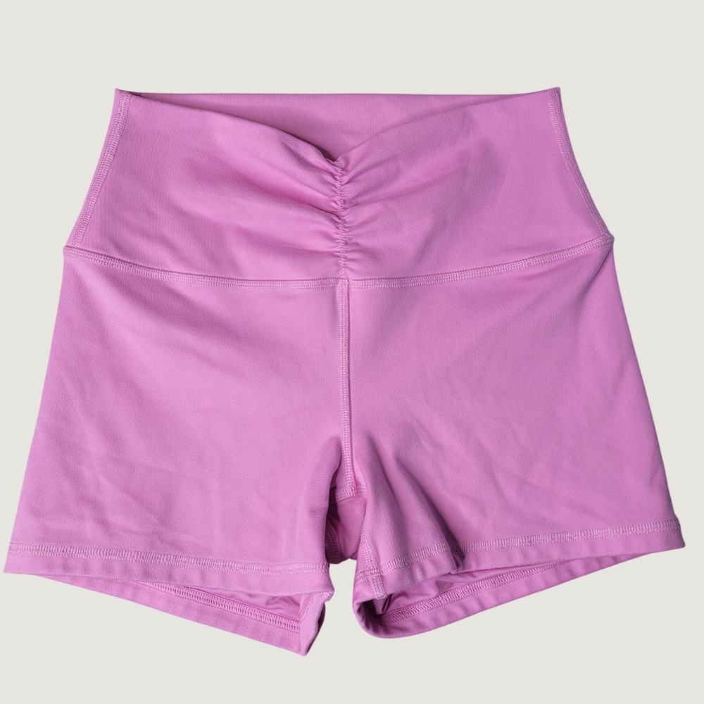 Gilly Hicks Recharge Pink Ruched V-Front High Waisted Active Shorts Womens MED